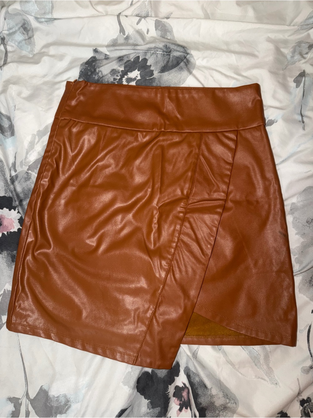 SHEIN Brown Faux Leather Wrap Mini Skirt - Women